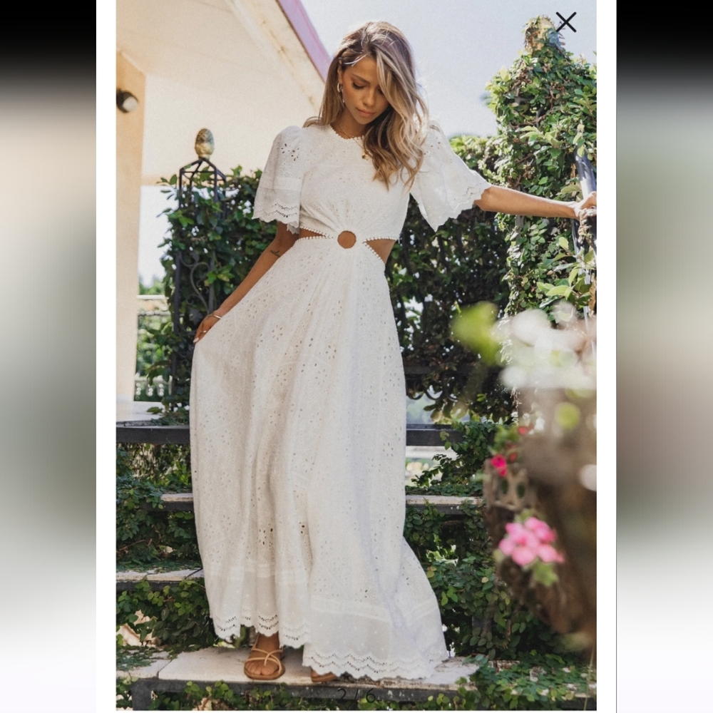 Petal & Pup White Eyelet Maxi Dress with Ring Detail